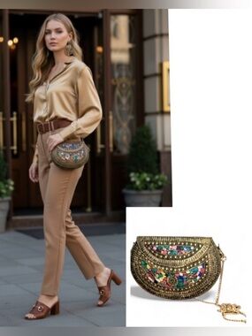 Ramla Chic Colorful Mosaic Tile Clutch or shoulder metal bag strap included